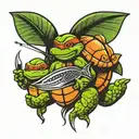 fishing lure and ninja turtles font tattoo design idea