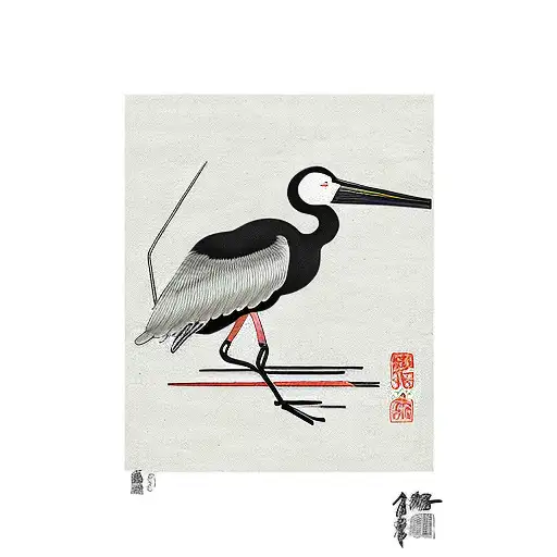 A minimal color design of a Japanese stork bird for the forearm.  In the old japanese painting style  tattoo design idea
