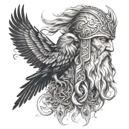 viking odin crows tattoo design idea