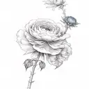 ranunculus, snapdragon, eucalyptus, blue thistle, Italian ruscus, chamomile, wax flowers tattoo design idea