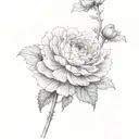 ranunculus, snapdragon, eucalyptus, blue thistle, Italian ruscus, chamomile, wax flowers tattoo design idea