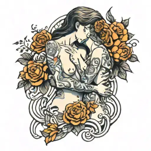 nude lesbian embrace tattoo design idea