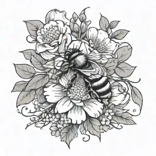 A tiny bee resting on a delicate vine of flowers wrapping around the ankle tattoo design idea
