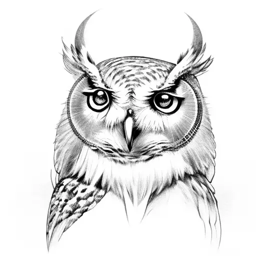 misty owl with moon tattoo design idea