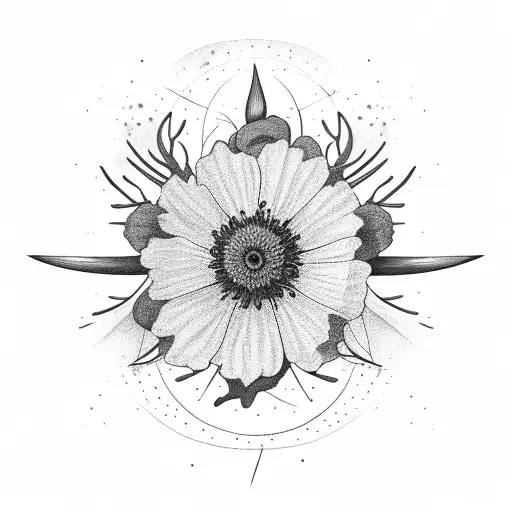 acacia thorn with cosmos flower tattoo design idea