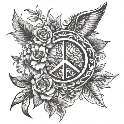 hippie stuff, flowers, peace love tattoo design idea