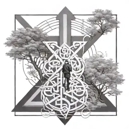 Design a tattoo featuring a person standing at a crossroads with two paths leading in opposite directions, representing the paradox of choice tattoo design idea