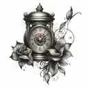 Create a tattoo design that combines a clock moving both forwards and backwards at the same time, symbolizing the concept of paradoxical time tattoo design idea