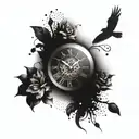 Create a tattoo design that combines a clock moving both forwards and backwards at the same time, symbolizing the concept of paradoxical time tattoo design idea