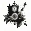 Create a tattoo design that combines a clock moving both forwards and backwards at the same time, symbolizing the concept of paradoxical time tattoo design idea