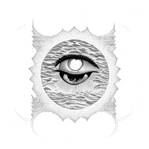 eye of horus, ataraxia, waves, heart fingerprints tattoo design idea