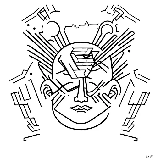 man with europain suite and his head with bug's head , kafka metamorphosis idea tattoo design idea