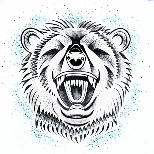 Bear, eyes closed, roaring tattoo design idea