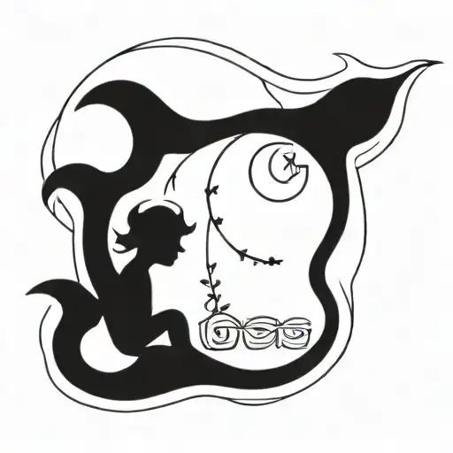 rose and moon with two names in it melia and magnus tattoo design idea