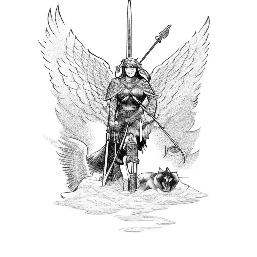 Valkyrie guiding a fallen soldier to Valhalla tattoo design idea