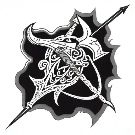 A firefighting axe entwined with a hunting bow and arrow tattoo design idea