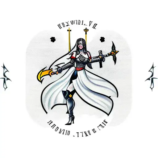 sexy female knight with crosswind and templar cross tattoo design idea