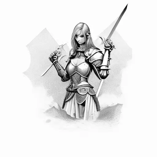sexy female knight with crosswind and templar cross tattoo design idea