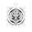 A karate silhouette with tomoe patterns forming the background tattoo design idea