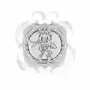 A karate silhouette with tomoe patterns forming the background tattoo design idea