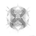 A karate silhouette with tomoe patterns forming the background tattoo design idea