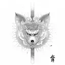 A tomoe symbol intertwined with chemical elements tattoo design idea