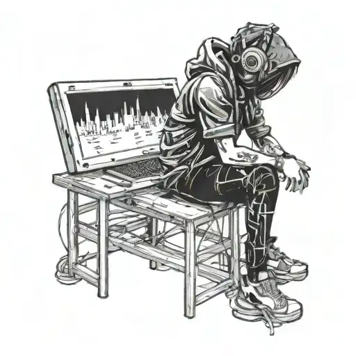 Hacker  boy being alone  with  system tattoo design idea