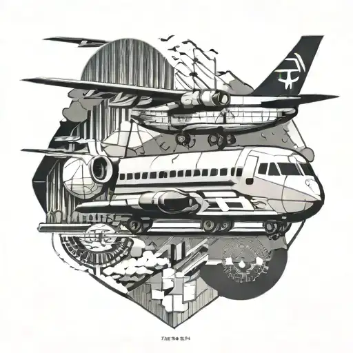 A stylish geometric design incorporating elements of travel, such as planes, trains, and automobiles, in a modern and abstract way tattoo design idea
