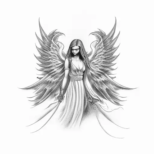 angel with one devil and one angel wing the back ground the side of devil wing a beautiful city clean and tidy tattoo design idea