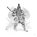 A samurai in armor, dead after hara-kiri, fell to his knees, and a sakura flower sprouted from his mouth tattoo design idea