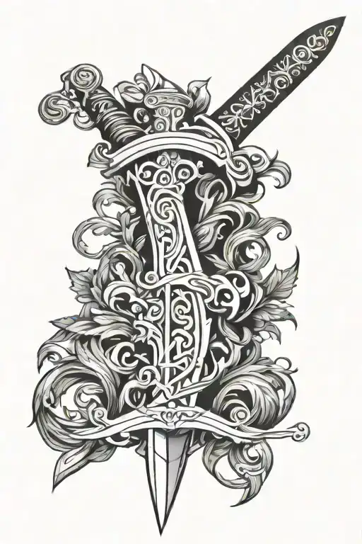 sword with vines wrapped tattoo design idea