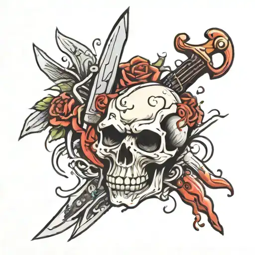 skull knife blood tattoo design idea