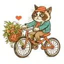 a grumpy cat riding a bicycle through the montains tattoo design idea