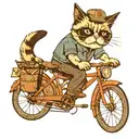 a grumpy cat riding a bicycle through the montains tattoo design idea