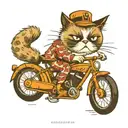 a grumpy cat riding a bicycle through the montains tattoo design idea