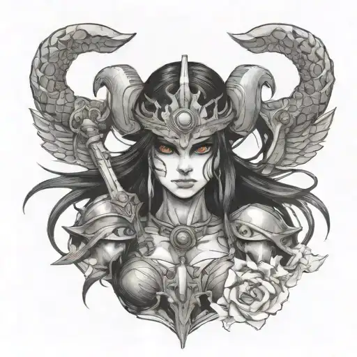 Warrior from hell Woman tattoo design idea