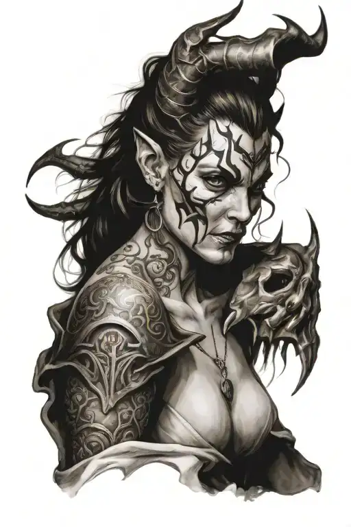 Medieval Devil  woman tattoo design idea
