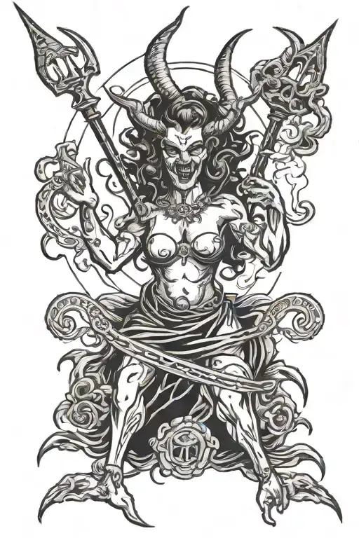 Satan as a woman with a pitchfork tattoo design idea