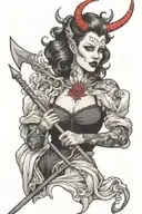Woman with a devil pitchfork tattoo design idea