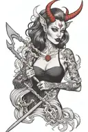 Woman with a devil pitchfork tattoo design idea