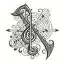 An abstract tattoo of musical notes forming the shape of a bow and arrow tattoo design idea
