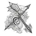 An abstract tattoo of musical notes forming the shape of a bow and arrow tattoo design idea