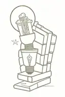 stack of books with open book on top an d light bulb emerging from it. also CPU ship with wires surrounding everything tattoo design idea