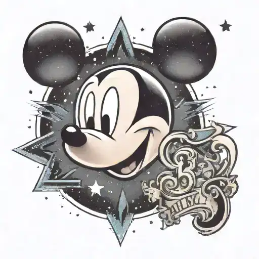 Mickey Mouse logo with Milky Way and Aquarius zodiac sign and number 6 tattoo design idea