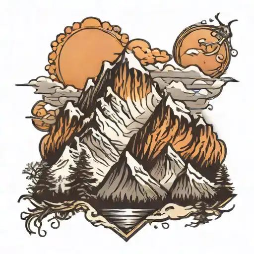 snow capped mountain range tattoo design idea