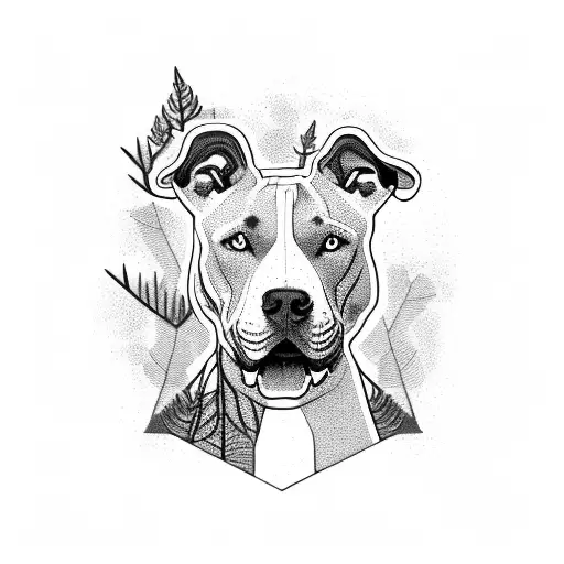 full body of a pitbull with trees around tattoo design idea