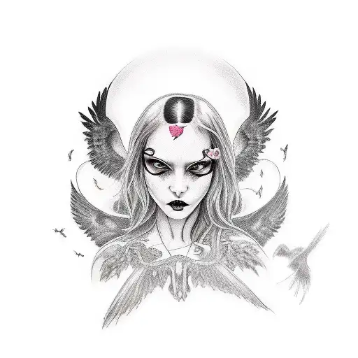 gothic cute girl with a raven tattoo design idea