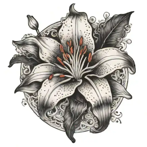 lily surrounded by Korean clouds floating tattoo design idea
