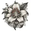 lily surrounded by Korean clouds floating tattoo design idea