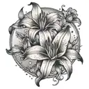 lily surrounded by Korean clouds floating tattoo design idea